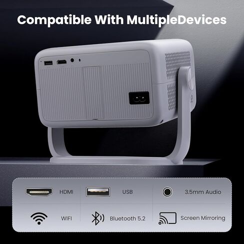 جهاز عرض ذكي مع واي فاي وبلوتوث، تطبيقات مدمجة، جهاز عرض محمول بقوة 600 لومن ANSI مع حامل، جهاز عرض صغير 1080 بكسل لغرفة النوم، حجر مفاتيح تلقائي وتركيز E أجهزة عرض سينما منزلية داخلية وخارجية 4K in Kuwait