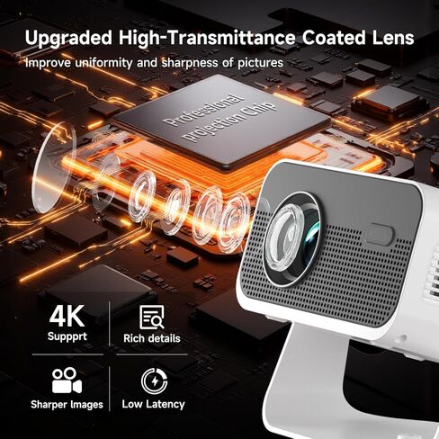 Projector with WiFi and Bluetooth, Home Smart tv Projector 4K Support, Electronic Focus & Auto Keystone, Portable Phone Wireless Gaming Movie Mini Proyector with apps for Bedroom/Celling/wall/ in Saudi Arabia
