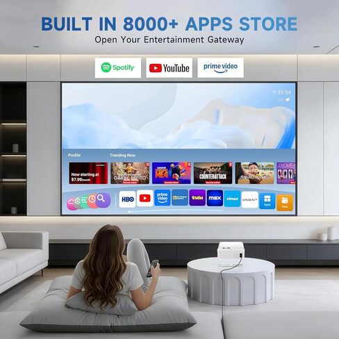 Projector with WiFi and Bluetooth, Home Smart tv Projector 4K Support, Electronic Focus & Auto Keystone, Portable Phone Wireless Gaming Movie Mini Proyector with apps for Bedroom/Celling/wall/ in Saudi Arabia