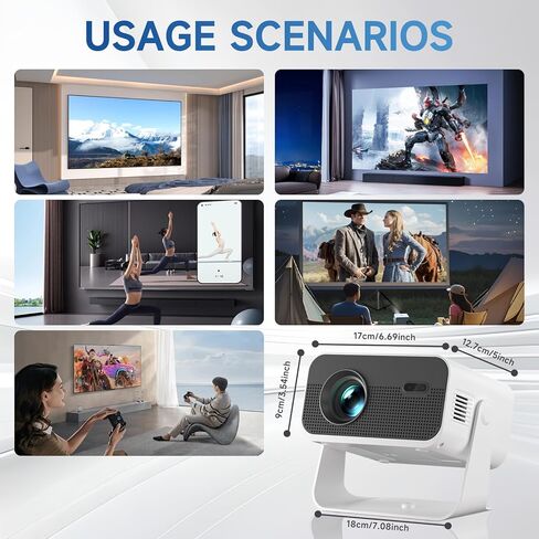 Projector with WiFi and Bluetooth, Home Smart tv Projector 4K Support, Electronic Focus & Auto Keystone, Portable Phone Wireless Gaming Movie Mini Proyector with apps for Bedroom/Celling/wall/ in Saudi Arabia