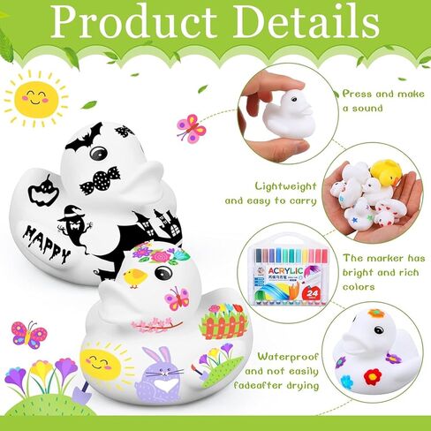 50 جهاز كمبيوتر شخصى 2 بوصة البط المطاطي الأبيض الفارغ بكميات كبيرة هدايا عيد الحب للأطفال DIY البط مع أقلام من 24 لونًا تعويم صرير مضحك بطة مطاطية حمام دش لعبة هدية عيد ميلاد الأنشطة تحت عنوان حزب صالح in Kuwait