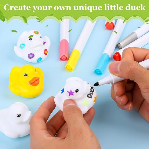 50 جهاز كمبيوتر شخصى 2 بوصة البط المطاطي الأبيض الفارغ بكميات كبيرة هدايا عيد الحب للأطفال DIY البط مع أقلام من 24 لونًا تعويم صرير مضحك بطة مطاطية حمام دش لعبة هدية عيد ميلاد الأنشطة تحت عنوان حزب صالح in Kuwait