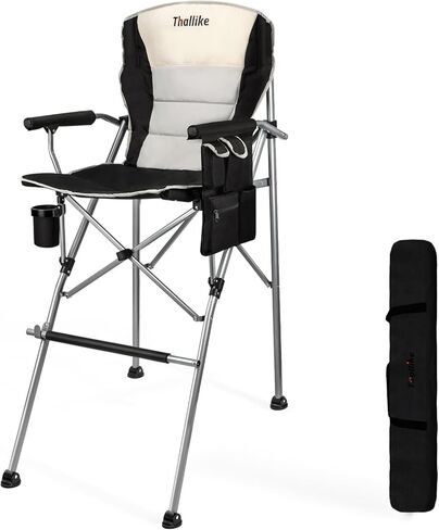 Foldable Directors Makeup Salon High Chair - Portable Camping Bar Height Folding Photoshoot Chairs with Stroage Bag Cup Holder Non-Slip Footrest, Supports 400 lbs Red Tall Director Chair in Kuwait