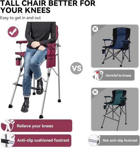 Foldable Directors Makeup Salon High Chair - Portable Camping Bar Height Folding Photoshoot Chairs with Stroage Bag Cup Holder Non-Slip Footrest, Supports 400 lbs Red Tall Director Chair in Saudi Arabia