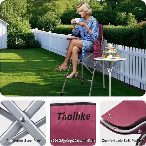 Foldable Directors Makeup Salon High Chair - Portable Camping Bar Height Folding Photoshoot Chairs with Stroage Bag Cup Holder Non-Slip Footrest, Supports 400 lbs Red Tall Director Chair in Saudi Arabia