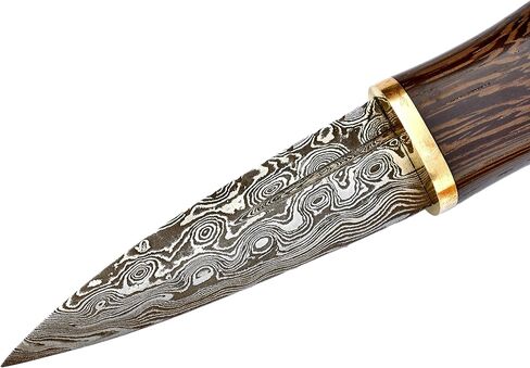 سكين SGIAN DUBH بحافة فضية - شفرة من الفولاذ الدمشقي المطروق يدويًا - سكين سلتيك مصنوع يدويًا - مقبض من خشب وينجي مع غمد جلدي in Kuwait