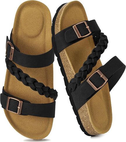 Harens Harens Flat Slides: Comfort Corey Corke Footmed Slip on Slide Shoes Buckle Open Open Tee Summer Outdoor Beach Sandal in Saudi Arabia