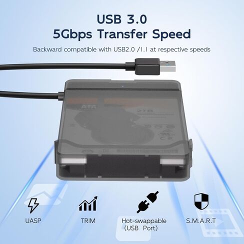 كابل MAIWO SATA إلى USB، محول SATA SSD/HDD إلى USB 3.0 مقاس 2.5 بوصة، حافظة تخزين محول قارئ القرص الصلب الخارجي لـ 2.5 بوصة sata I/II/III SSD/HDD، سعة 8 تيرابايت (USB-A، أسود) in Saudi Arabia