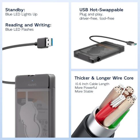 كابل MAIWO SATA إلى USB، محول SATA SSD/HDD إلى USB 3.0 مقاس 2.5 بوصة، حافظة تخزين محول قارئ القرص الصلب الخارجي لـ 2.5 بوصة sata I/II/III SSD/HDD، سعة 8 تيرابايت (USB-A، أسود) in Saudi Arabia