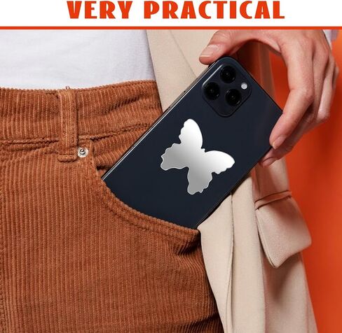Butterfly Shaped Mirror Sticker Mini Adhesive Mirror Phone Charm Portable Self-Adhesive Decal for Smartphone Back Decoration in Saudi Arabia