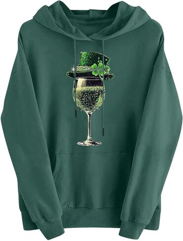 سويت شيرت نسائي بقلنسوة على شكل قلب من St Patricks Day، بلوفر بغطاء رأس أيرلندي لاكي للعطلات مع جيوب in Kuwait