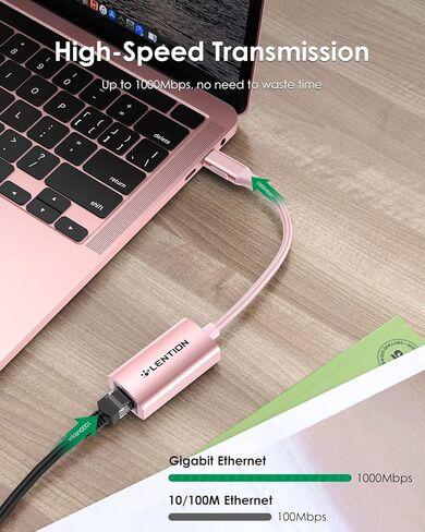 USB C to Ethernet Adapter, RJ45 to Type C Gigabit Network 1000M Wired LAN Converter (CU604, Rose Gold) in Saudi Arabia