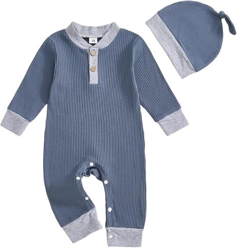 Rtnnsbbfcm Infant Baby Boy Clothes Long Sleeve Jumpsuit + Hat Fall Winter Newborn Coming Home Outfit in Saudi Arabia