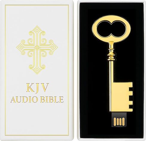قراءة الكتاب المقدس الصوتي KJV بواسطة كريستوفر جلين ™ - مشغل الكتاب المقدس الصوتي USB على شكل مفتاح في صندوق هدايا مميز، نسخة الملك جيمس للكتاب المقدس، هدايا الكتب الصوتية الرقمية للكتاب المقدس للنساء والرجال وكبار السن المسيحيين in Kuwait