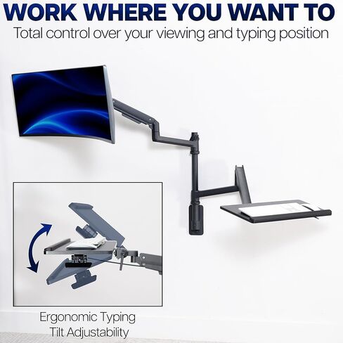 VIVO Sit-Stand Heavy Duty Ultrawide Monitor Wall Mount for Screens up to 49 inches with Height Adjustable Keyboard and Mouse Tray, Pneumatic Arm Computer Workstation, MOUNT-V120KB35C in Saudi Arabia