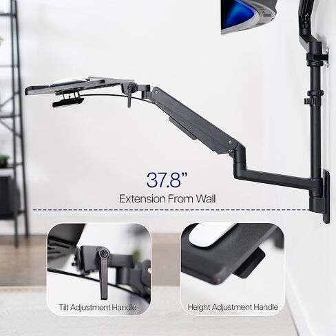 VIVO Sit-Stand Heavy Duty Ultrawide Monitor Wall Mount for Screens up to 49 inches with Height Adjustable Keyboard and Mouse Tray, Pneumatic Arm Computer Workstation, MOUNT-V120KB35C in Saudi Arabia