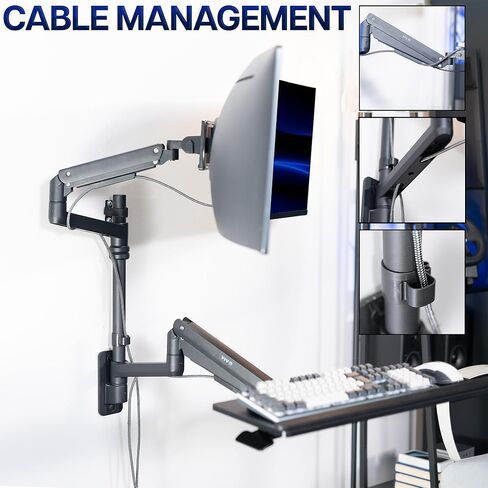 VIVO Sit-Stand Heavy Duty Ultrawide Monitor Wall Mount for Screens up to 49 inches with Height Adjustable Keyboard and Mouse Tray, Pneumatic Arm Computer Workstation, MOUNT-V120KB35C in Saudi Arabia