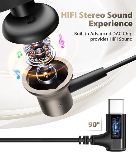 iMangoo USB C Ear Buds Wired Headphone, 90° Angled Plug in USBC Headphones Wire Earbuds Corded Earphones with Microphone for Apple iPhone 17 16 15 Air for Samsung Android Laptop Computer Gunmetal in Saudi Arabia