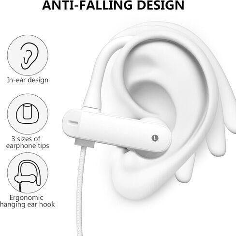 iMangoo Over The Ear Earbuds, Flexible Wrap Around Wired USB C Headphones, Around Ear USBC Headphone with Mic Volume Control Behind The Ear Headphones for Sports, Running, Exercise, Gym Workout White in Saudi Arabia