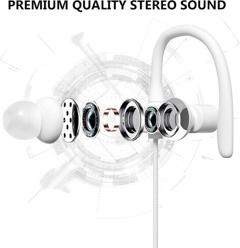 iMangoo Over The Ear Earbuds, Flexible Wrap Around Wired USB C Headphones, Around Ear USBC Headphone with Mic Volume Control Behind The Ear Headphones for Sports, Running, Exercise, Gym Workout White in Saudi Arabia