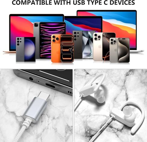 iMangoo Over The Ear Earbuds, Flexible Wrap Around Wired USB C Headphones, Around Ear USBC Headphone with Mic Volume Control Behind The Ear Headphones for Sports, Running, Exercise, Gym Workout White in Saudi Arabia