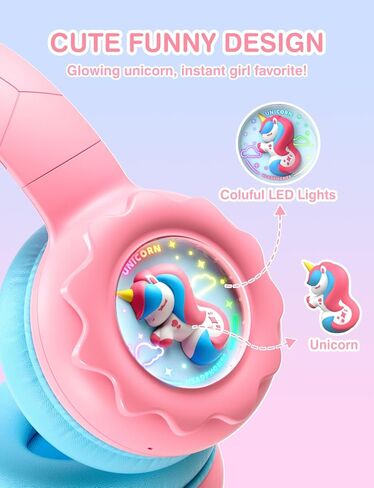 Kids Bluetooth Headphones, Rainbow LED Light, Unicorn Buddy, 85dB Volume Limited, 60 Hours Playtime, Bluetooth 5.3, USB C, Kids Wireless Headphones for iPad/Tablet/Travel/School, Durable in Saudi Arabia