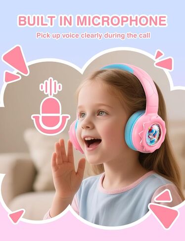 Kids Bluetooth Headphones, Rainbow LED Light, Unicorn Buddy, 85dB Volume Limited, 60 Hours Playtime, Bluetooth 5.3, USB C, Kids Wireless Headphones for iPad/Tablet/Travel/School, Durable in Saudi Arabia