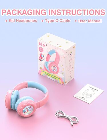 Kids Bluetooth Headphones, Rainbow LED Light, Unicorn Buddy, 85dB Volume Limited, 60 Hours Playtime, Bluetooth 5.3, USB C, Kids Wireless Headphones for iPad/Tablet/Travel/School, Durable in Saudi Arabia