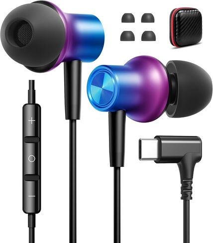 iMangoo USB C Ear Buds Wired Headphone, 90° Angled Plug in USBC Headphones Wire Earbuds Corded Earphones with Microphone for Apple iPhone 17 16 15 Air for Samsung Android Laptop Computer Gunmetal in Saudi Arabia
