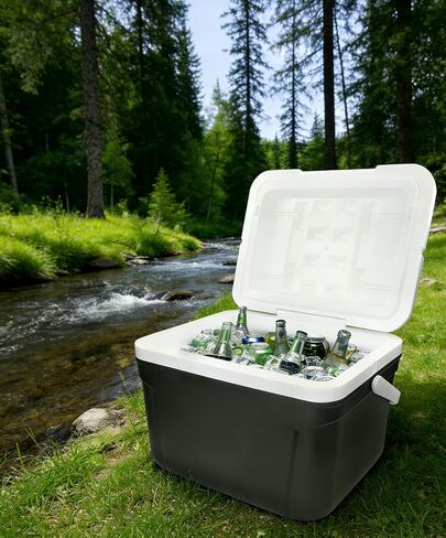 30qt Large Capacity Portable Cooler with Double Cup Holder, Durable, Suitable for Outdoor Activities, Family Gatherings, Travel, Gray in Saudi Arabia