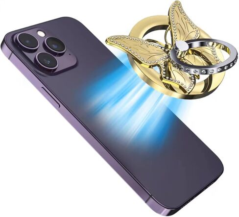 قبضة هاتف مغناطيسية لـ Mag-Safe، قبضة حلقة إصبع قابلة للتعديل مع دوران 360 درجة، حامل فراشة قابل للإزالة والألماس اللامع، متوافق مع iPhone 17/16/15/14/13/12 (وردي) in Kuwait