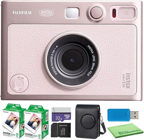 كاميرا Fujifilm Instax Mini EVO Hybrid الفورية (زهرية لطيفة) + Fuji Instax-Mini Film 40 عرضًا + بطاقة ذاكرة سعة 32 جيجابايت + حقيبة Mini-Evo مخصصة وحزمة ملحقات in Kuwait