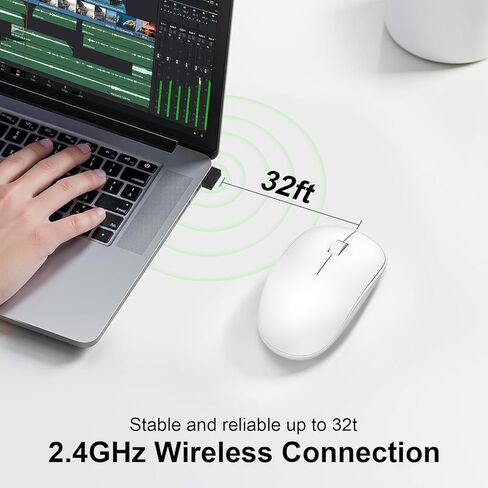 ماوس لاسلكي، ماوس كمبيوتر 2.4 جيجا هرتز مع جهاز استقبال USB، ماوس USB لاسلكي محمول يعمل بالبطارية، ماوس لاسلكي للكمبيوتر المحمول، الكمبيوتر الشخصي، سطح المكتب، Mac، Mauser Inalámbrico لجهاز chromebook - أبيض in Saudi Arabia