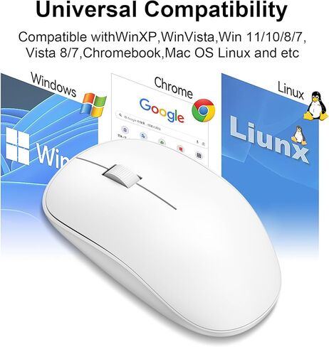 ماوس لاسلكي، ماوس كمبيوتر 2.4 جيجا هرتز مع جهاز استقبال USB، ماوس USB لاسلكي محمول يعمل بالبطارية، ماوس لاسلكي للكمبيوتر المحمول، الكمبيوتر الشخصي، سطح المكتب، Mac، Mauser Inalámbrico لجهاز chromebook - أبيض in Saudi Arabia