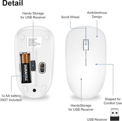 ماوس لاسلكي، ماوس كمبيوتر 2.4 جيجا هرتز مع جهاز استقبال USB، ماوس USB لاسلكي محمول يعمل بالبطارية، ماوس لاسلكي للكمبيوتر المحمول، الكمبيوتر الشخصي، سطح المكتب، Mac، Mauser Inalámbrico لجهاز chromebook - أبيض in Saudi Arabia