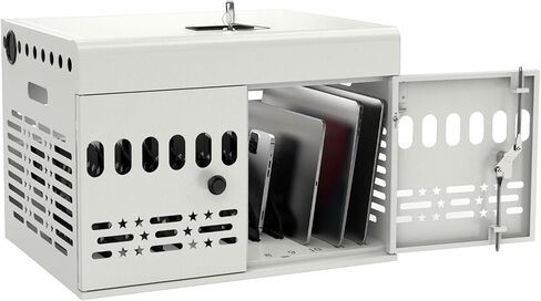 12-Device Tablet Charging Station Lock Box, Computer Cabinet with 2 Keys – Multi-Device Charging Cabinet for iPads, Chromebooks, Fire HD & Phones – Office, School, Hospital (Black),Fully Assembled in Kuwait