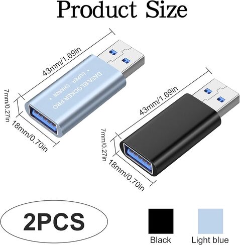 XMSJSIY USB Data Blocker USB Type-A 3.0 Data Defender فقط للشحن السريع والحماية ضد العصير، محول آمن يرفض القرصنة للهواتف الذكية والأجهزة اللوحية وأجهزة الكمبيوتر المحمولة - قطعتان in Saudi Arabia