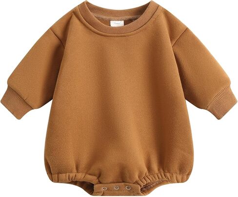 Bafeicao Baby Boy Girl Fleece Sweatshirt Bubble Romper Oversized Sweater Romper Solid Thick Winter Clothes in Saudi Arabia