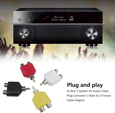 2025 4X محول الصوت/محول RCA Y الفاصل AV الصوت والفيديو محول القابس 1-ذكر إلى 2-أنثى مهائي كابلات in Saudi Arabia