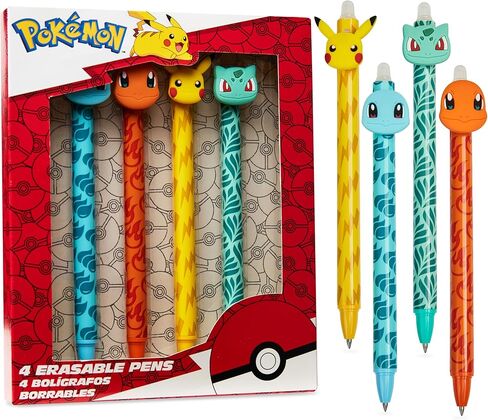 Pokemon Erasable Pens Set with 0.6mm Tip for Kids, Retractable Ballpoint Pens with 3D Toppers for School Drawing Writing Pikachu Anime Gifts for Kids (Multi Pikachu & Eevee) in Saudi Arabia
