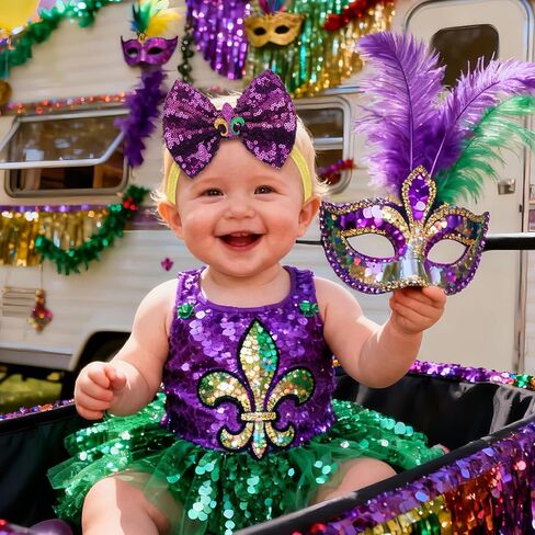 YanJie 5 بوصات قطعتان من إكسسوارات Mardi Gras إكسسوارات شعر لامعة قابلة للطي على عصابات رأس مرنة للفتيات الصغيرات عصابات رأس Mardi Gras الخضراء إكسسوارات الشعر للأطفال الصغار زي الكرنفال in Saudi Arabia