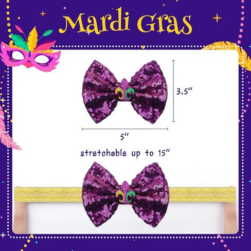 YanJie 5 بوصات قطعتان من إكسسوارات Mardi Gras إكسسوارات شعر لامعة قابلة للطي على عصابات رأس مرنة للفتيات الصغيرات عصابات رأس Mardi Gras الخضراء إكسسوارات الشعر للأطفال الصغار زي الكرنفال in Saudi Arabia