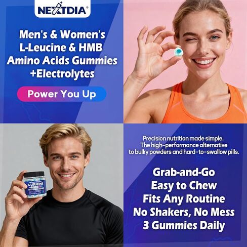 Hmb and L-Leucine Gummies Supplements + 4 Hydration Electrolytes, Sugar Free Essential Amino Acids Gummy for Men Women, Branched-Chain Amino (BCAA) & Taurine, L-Citrulline, D3 B6 B12 for Energy, 60Cts in Saudi Arabia