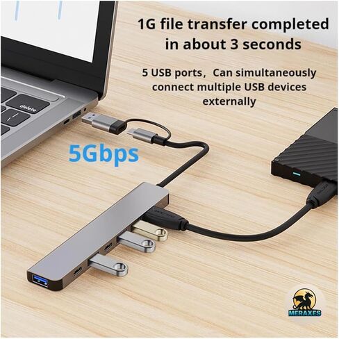 MERAXES 7 في 1 USB-C & USB Hub، محول متعدد المنافذ من الألومنيوم مع USB-C، USB 3.0 ومنافذ USB 2.0، قاعدة شحن USB متعددة لأجهزة MacBook Pro/Air، iPad، أجهزة الكمبيوتر المحمولة وأجهزة الكمبيوتر الشخصية in Saudi Arabia