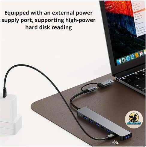 MERAXES 7 في 1 USB-C & USB Hub، محول متعدد المنافذ من الألومنيوم مع USB-C، USB 3.0 ومنافذ USB 2.0، قاعدة شحن USB متعددة لأجهزة MacBook Pro/Air، iPad، أجهزة الكمبيوتر المحمولة وأجهزة الكمبيوتر الشخصية in Saudi Arabia