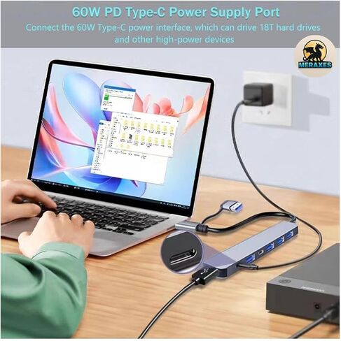 MERAXES 7 في 1 USB-C & USB Hub، محول متعدد المنافذ من الألومنيوم مع USB-C، USB 3.0 ومنافذ USB 2.0، قاعدة شحن USB متعددة لأجهزة MacBook Pro/Air، iPad، أجهزة الكمبيوتر المحمولة وأجهزة الكمبيوتر الشخصية in Saudi Arabia
