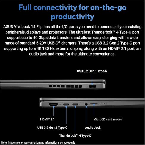 ASUS Vivobook Flip 14inch Touchscreen 2 in 1 Laptop - OLED WUXGA Display -16GB RAM -2TB SSD -Intel Core Ultra 5 Beat i7-1355U -Backlit Keyboard -Windows 11 Office 365 -Computadora Portátil Copilot in Kuwait