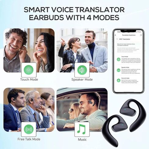 2026 New Translation Earbuds, 144 Languages Real-Time Two-Way AI Translator, Bluetooth Wireless Earphones for Travel, Business, Calls & Music, Open-Ear Comfort (Black) in Saudi Arabia