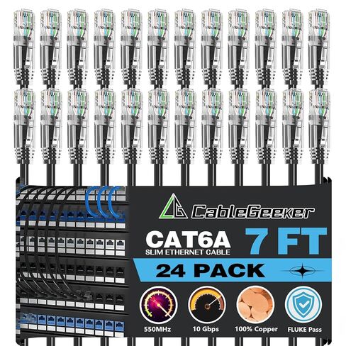 كابلات تصحيح CableGeeker Cat6a 0.5ft (24 حزمة) رفيعة، كابل تصحيح Cat6 Ethernet يدعم 10 جيجا، كابل تصحيح Snagless RJ45 Cat 6 للوحة التصحيح للتبديل، كابل شبكة مرن - 0.5 قدم أزرق in Saudi Arabia