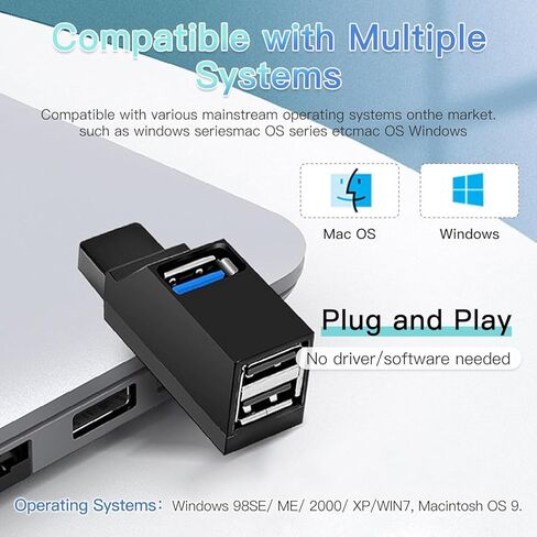 محور USB، USB 3.0 3 منافذ، مقسم USB للسيارة عالي السرعة، التوصيل والتشغيل لأجهزة MacBook، Mac Pro/Mini، iMac، Surface Pro، XPS، الكمبيوتر المحمول، محركات أقراص فلاش USB، محرك الأقراص الصلبة المحمول، مشعاع USB، الماسح الضوئي، الهاتف المحمول in Kuwait